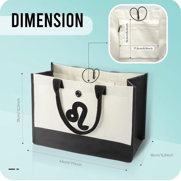 YOOFAN Canvas Tote Bag YOOFAN Canvas Tote Bag - Personalized 12 Zodiac Signs Leo - Picture 3 of 12